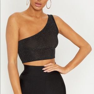 Black glitter one shoulder top